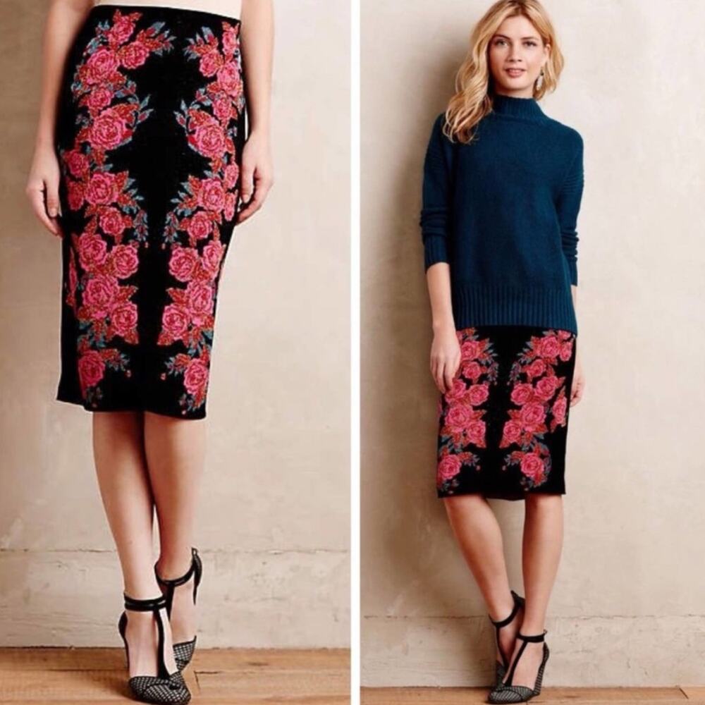 Anthropologie Ekaterina Kukhareva Briar Rose Floral Midi Pencil Knit Skirt XS